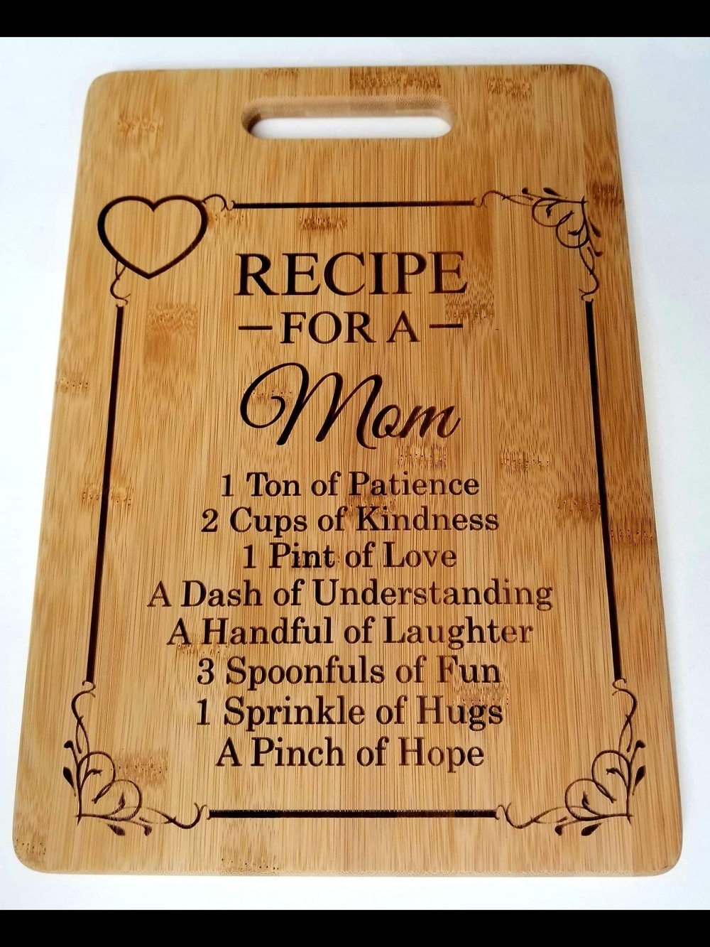 6"x9" Laser Engraved Bamboo 'Recipe for a Mom' Cutting Board/Decor